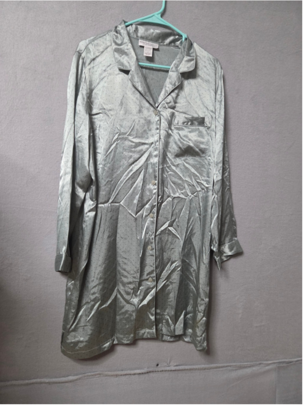 Women's Morgan Taylor Intimates Pajama Shirt Size L Silver Polka Dot